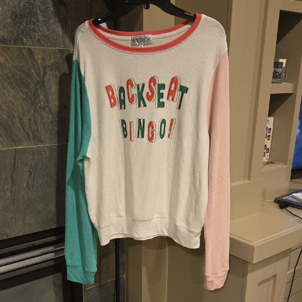 Wildfox Backseat Bingo Sweater - White, Pink, Green